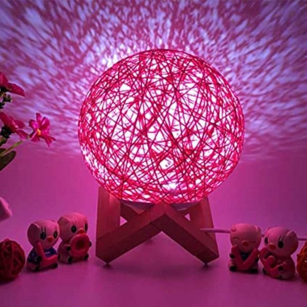 Επιτραπέζιο Φωτιστικό Μοντέρνα Globe Pink Wood Rattan LED 3W Ø15