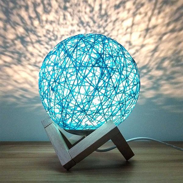 Επιτραπέζιο Φωτιστικό Μοντέρνα Globe Blue Wood Rattan LED 3W Ø15